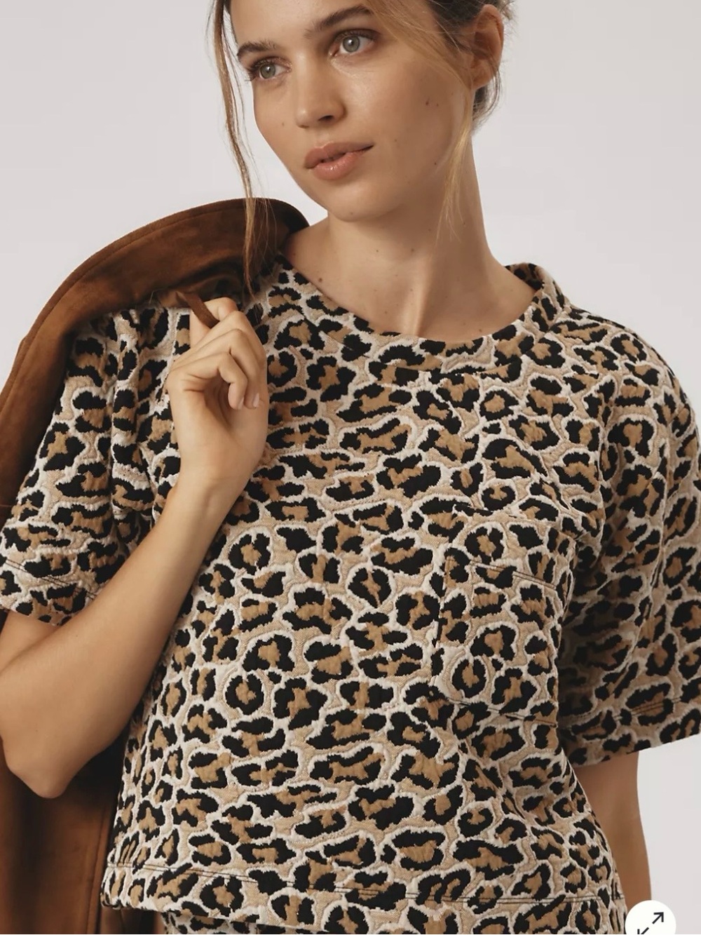 MAEVE Knit Boxy Tee Leopard Print
